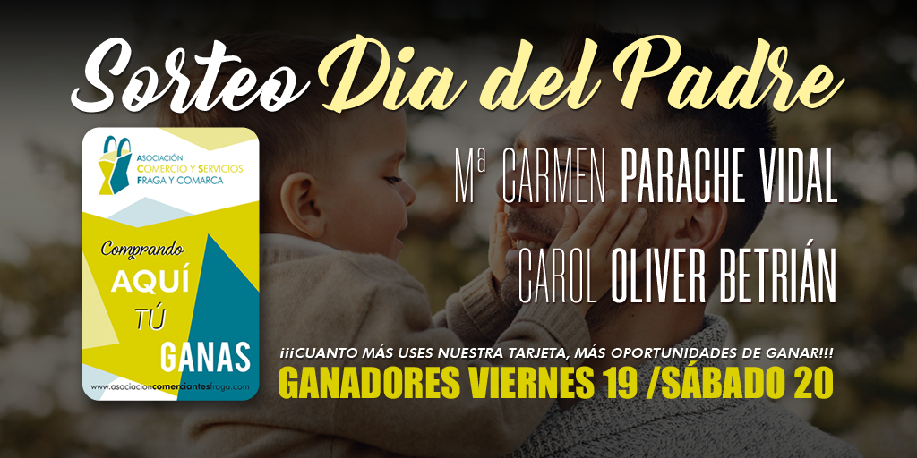comerciofraga's tweet photo. Empezamos la semana anunciando los últimos GANADORES del SORTEO de 50€ diarios de la campaña del Día del Padre 💸👉💳
19 DE MARZO: Mª CARMEN PARACHE VIDAL por sus compras en #TorrijosModa
20 DE MARZO: CAROL OLIVER BETRIAN por sus compras en #CarniceríaGallinat  y #QuibusBrico https://t.co/64saqqCvBa