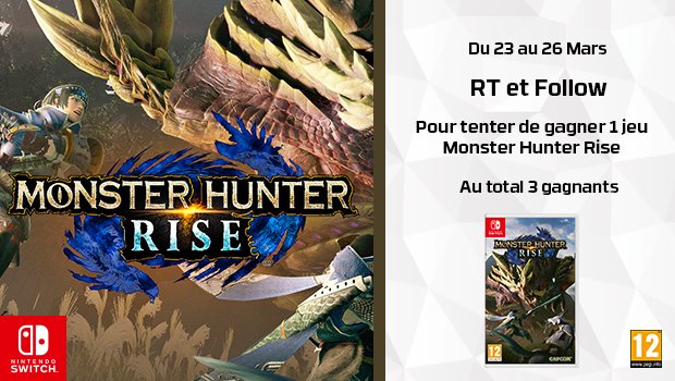 HypergamesA's tweet photo. #Concours 🔥
Tentez de remporter 1 Monster Hunter Rise sur Nintendo Switch.
Au total 3 gagnants.
Pour participer :
✔️Follow @HypergamesA
✔️RT le tweet
TAS le 26/03 à 17h
👉https://t.co/8y2n0PwUcb https://t.co/dQOUe2oKxT