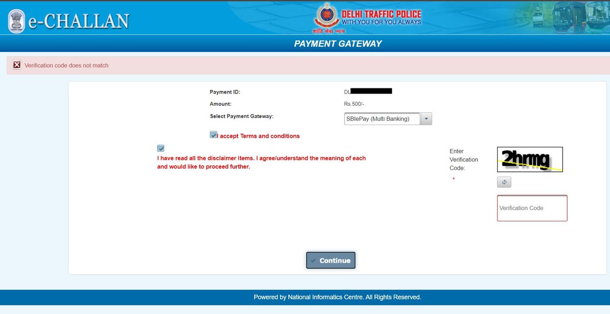deepu007bond's tweet photo. @dtptraffic I'm trying to pay challan but there is an issue with the website. I entered the code correctly but is says the code not match. https://t.co/57zALlr388