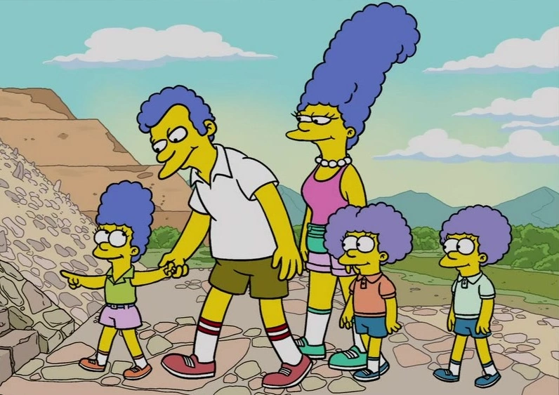 Una bola extra porque me apetece. Clancy Bouvier, azafato, fumador compulsivo, marido de Jacqueline y padre de Patty, Selma y Marge, murió aproximadamente hace seis años a causa de un cáncer de pulmón. En algún momento de la infancia de Marge, le amputaron la pierna derecha.