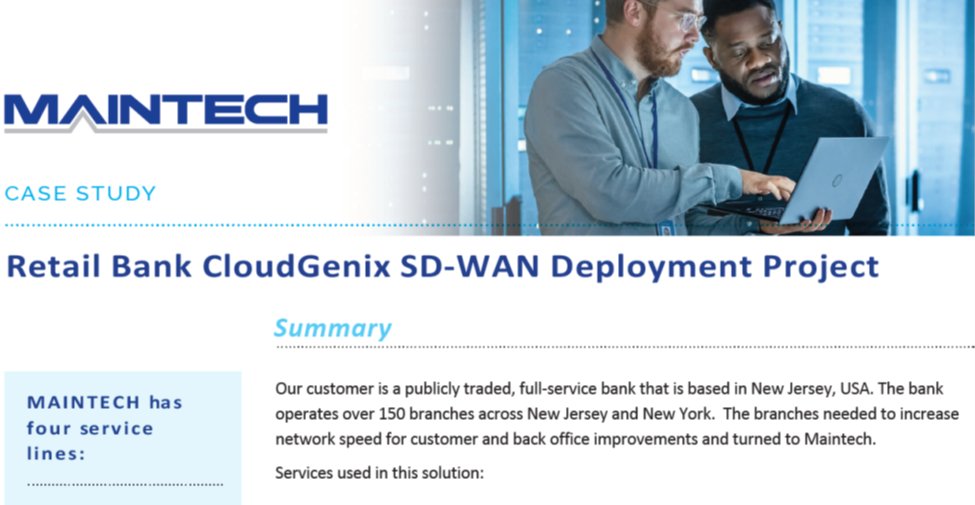 maintech1's tweet photo. We're no stranger to major network deployments and support projects that add client value. Request a copy of our banking case study to find out more: contact@maintech.com 800-427-TECH https://t.co/gGPEWpJIy1 https://t.co/85IbEvv4vx