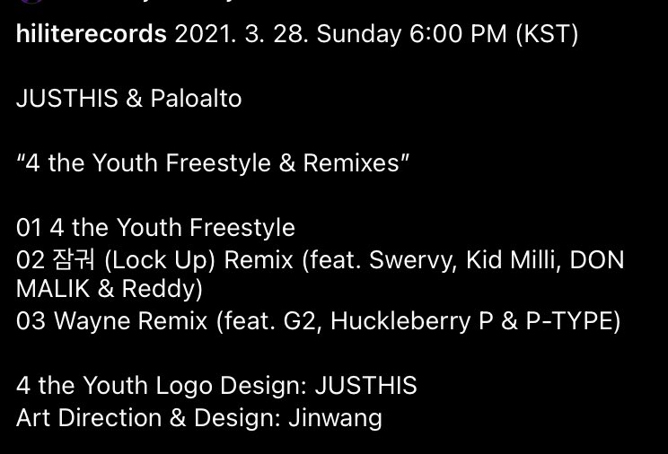 📍4 The Youth Freestyle &amp; Remixes Tracklist 28.03.2021 6PM (KST)

•#JUSTHIS #저스디스•