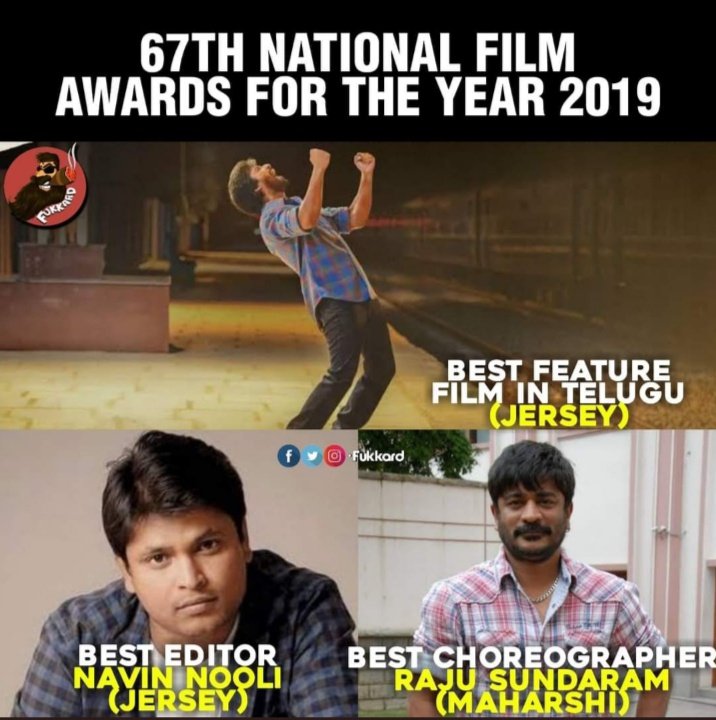 Congratulations guys 
#Jersy #Maharshi #RajuSundharam #NaveenNooli
#NationalFilmAwards2019