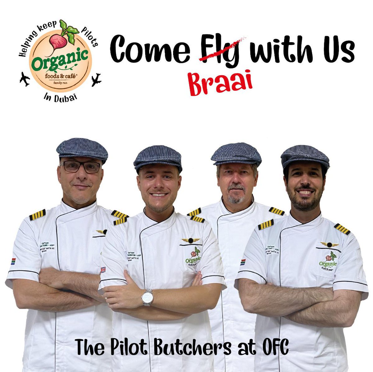 #Pilots working as butchers at OFC till they can fly again. ✈️🔪 Come support our pilots at <a href="/CitylandMall/">Cityland Mall</a> and Greens Branch. Baie Lekker (tastes great)
#OrganicFoodsAndCafe #WeAreAllInThisTogether #SupportLocal #Supportyourpilots #A380 #Doyourbit #OrganicSuperstore