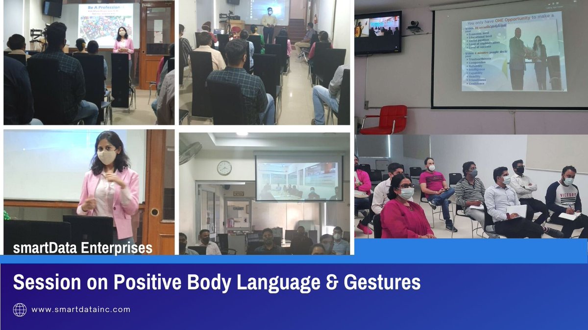 sdeievent's tweet photo. More than half of all human #communication takes place nonverbally. A Soft Skill session - "Positive Body Language and Gestures" given to #smarTians by Director-@prasanchetas to develop #smarTians Personality & Self-representation adding to smartData’s #CSR initiatives. #sD2 https://t.co/hEvyPJgxLp