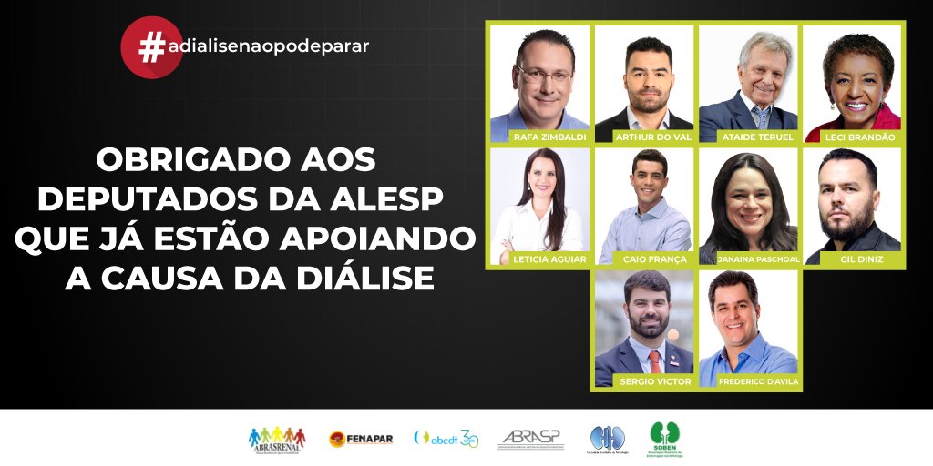 abcdt_dialise's tweet photo. Nessa jornada em defesa dos renais e na busca por garantir tratamento que proporciona a vida, encontramos apoiadores importantes @ZimbaldiRafa, @arthurmoledoval, @lecibrandao, @letsaguiar, @caiofranca40, @JanainaDoBrasil, @carteiroreaca, @sergiovictorbr, @DAVILAFREDERICO https://t.co/zB3NgpLfDJ