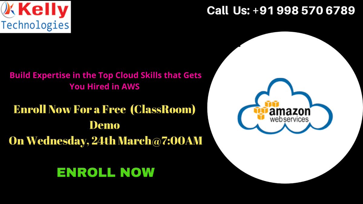 Join AWS Free Demo Session on Wednesday 24th March 2021@ 07 AM, How To Become An AWS Cloud Expert By Kelly Technologies 
For Free Registration:
forms.gle/pCveU7QNXiqi4w…
More Details:
bit.ly/3eZSvHy 
#awstraining #awscourse #awsinstitute #aws