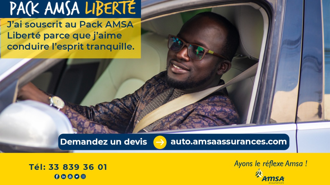 AmsaAssurances's tweet photo. J'ai souscrit au Pack AMSA Liberté parce que j'aime conduire l'esprit tranquille.
Pour Souscrire RDV sur ==> https://t.co/NEIjnHo37e
Ayons le réflexe Amsa !
#AssuranceAuto #AmsaAuto #AmsaAssurances #Kebetu #Senegal https://t.co/BGIgiElcV9
