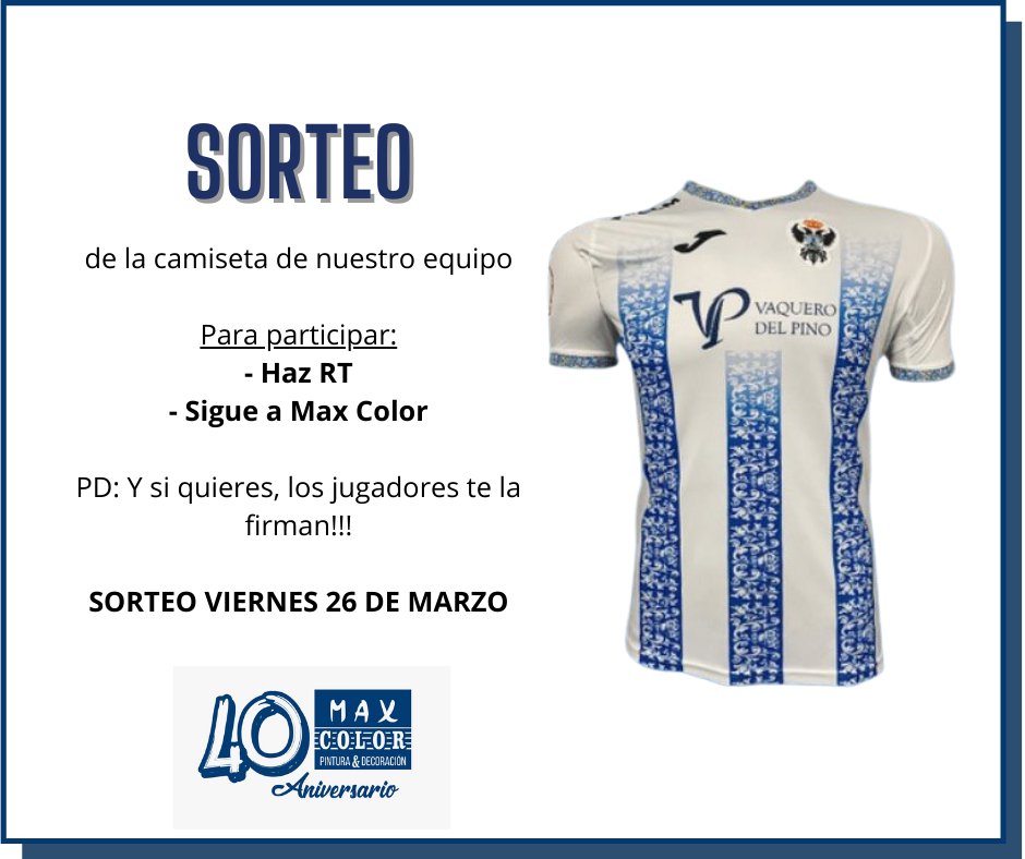 Lo prometido es deuda y para celebrar el ascenso del <a href="/CFTalavera_/">CF Talavera de la Reina 💙🏺</a> sorteamos la camiseta de nuestro equipo!!!

Participa, es muy fácil
- Haz RT
- Sigue a Max Color

PD: Y si quieres, los jugadores te la firman!!!

Sorteo viernes 26

#TwitterTala