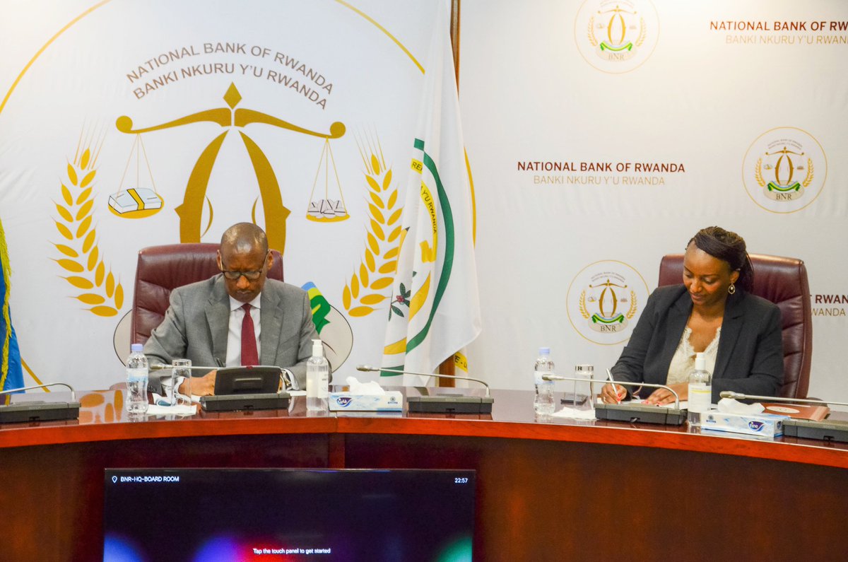 CentralBankRw's tweet photo. This morning, Governor @rwangombwajRW welcomed and handed over the duties and responsibilities of the Deputy Governor to the incoming Deputy Governor @SorayaMHlive as per the handover report of the former Deputy Governor @mnsanzabaganwa. https://t.co/HeCKzKgL8p