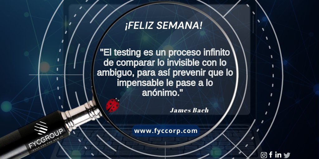 fycgroup's tweet photo. 🐞☕️#FelizDia y #FelizSemana 🧑💻👨💻
😷Cuídense mucho😷
#FYCTestingQuotes #STLC #SDLC #JamesBach #TestingQuotes #Testing #PruebasdeSoftware #TestingdeSoftware #DesarrollodeSistemas #DesarrollodeSoftware #Programacion #ServiciosTI #ConsultoriaTI #FYCGroup https://t.co/K8PNx3959l