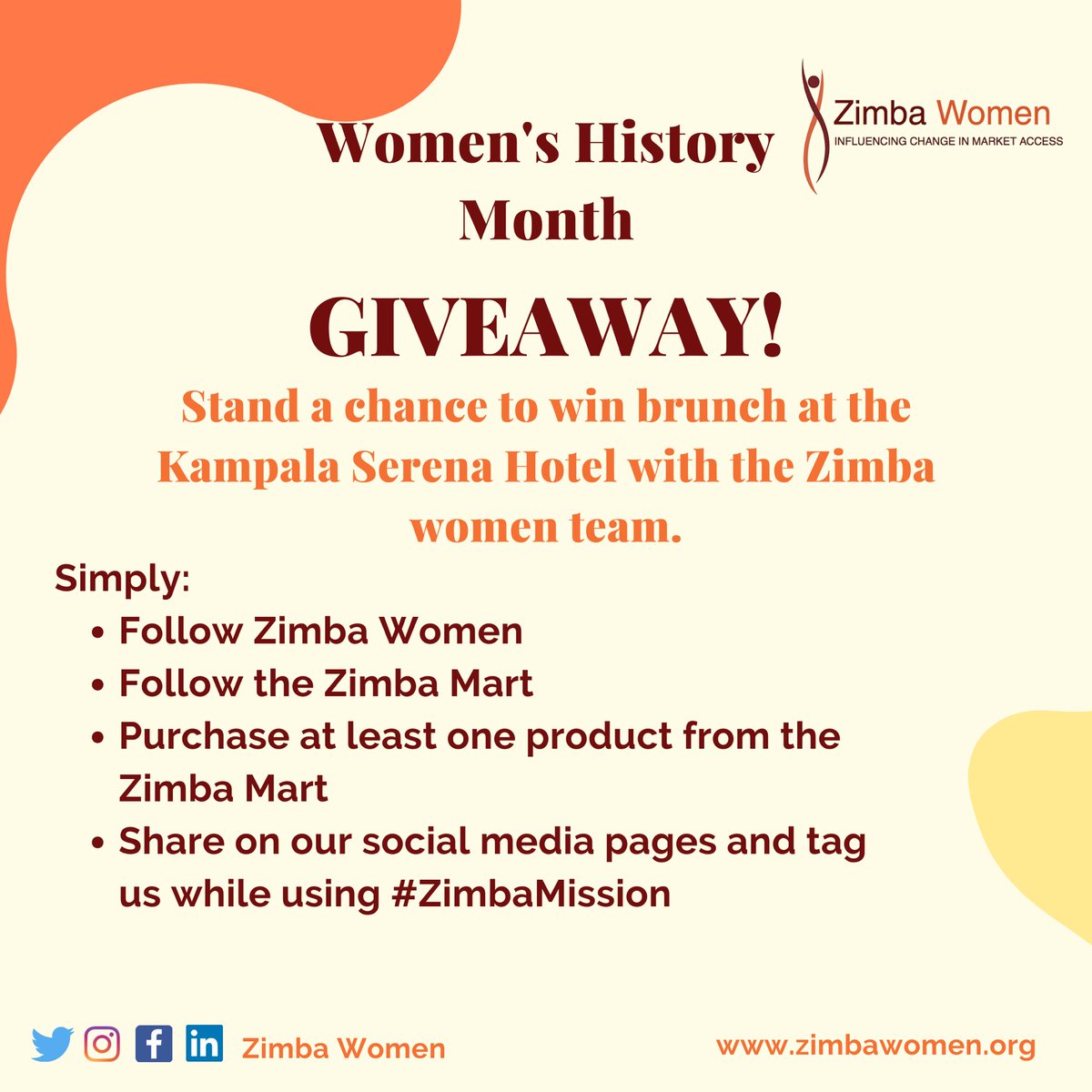 ZimbaMart's tweet photo. Do you know that if you shop on the #zimbamart you might be one of the two ladies who get to have brunch at Serena Hotel with the entire zimba women team? What a way to meet the team and get hours of business development services to over brunch! 
Simply 
Follow @ZimbaWomen https://t.co/2PPQMLMcef