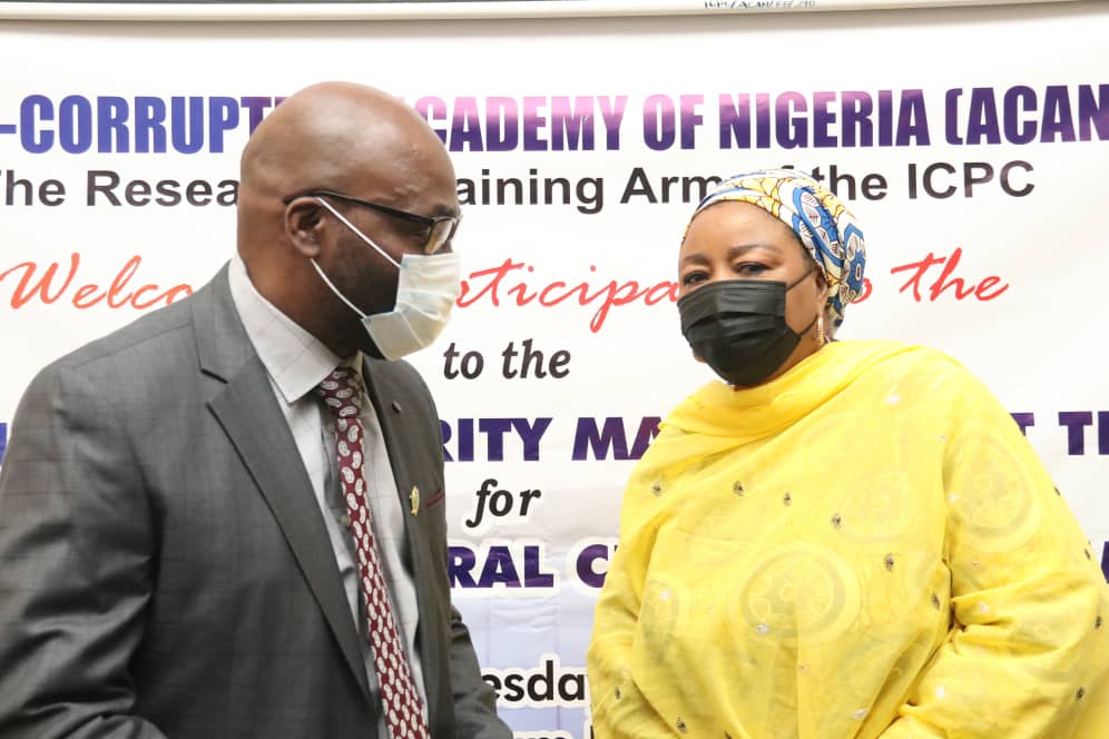 ICPCAcademy's tweet photo. Chairman ICPC, Prof. Bolaji Owasanoye and Chairman FCC at the Opening, "Organisational Integrity Management Training for Hon. Members of the Federal Character Commission", holding at the Anti-Corruption Academy of Nigeria in keffi. @ICPC_PE https://t.co/11h7bCUdrZ