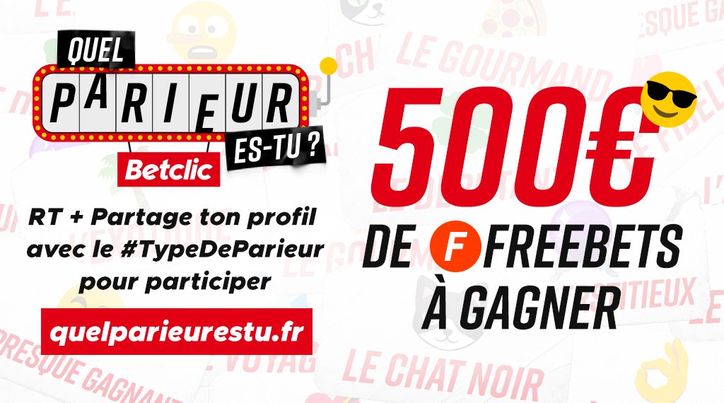 Betclic's tweet photo. 🔥 Alors... C'est quoi ton #TypeDeParieur ? 

20 x 25€ de Freebets à gagner 🤑

👉 RT + Partage ton profil avec le #TypeDeParieur pour participer 

Tu ne connais pas ton #TypeDeParieur ? Viens le découvrir ici : https://t.co/6pNfbRq07r 😉 https://t.co/75Zwq6lBu5