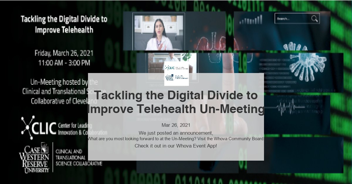 Attendees: What are you most looking forward to at Friday's #CTSCUnMeeting? Join the discussion on the Whova Community Board! Not registered yet? There is still time: whova.com/portal/registr…. #telehealth #digitaldivide @CLIC_CTSA #CTSAProgram