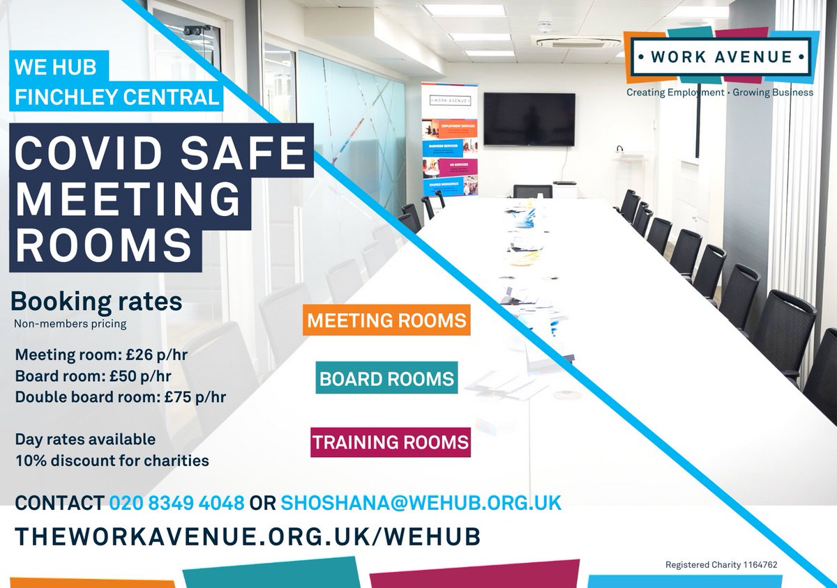 theworkavenue's tweet photo. Are you looking for somewhere local to have a socially distanced meeting? 
WE Hub is open and taking meeting room bookings!
To find out more and check our availability email shoshana@wehub.org.uk or call 0208 349 4048.
#YourRouteToSuccess  #GrowingBusiness #WEHub #Meetingrooms https://t.co/gShIHlQe1r