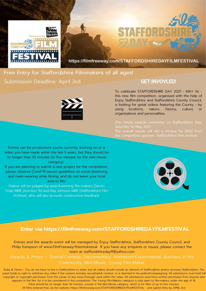 🎥🎥Calling All Staffordshire Filmmakers 🎥🎥

Staffordshire Day is approaching and Staffordshire Film Archive are looking for up and coming talent and local filmmakers across the county to get involved in this existing film competition.  

filmfreeway.com/STAFFORDSHIRED…
