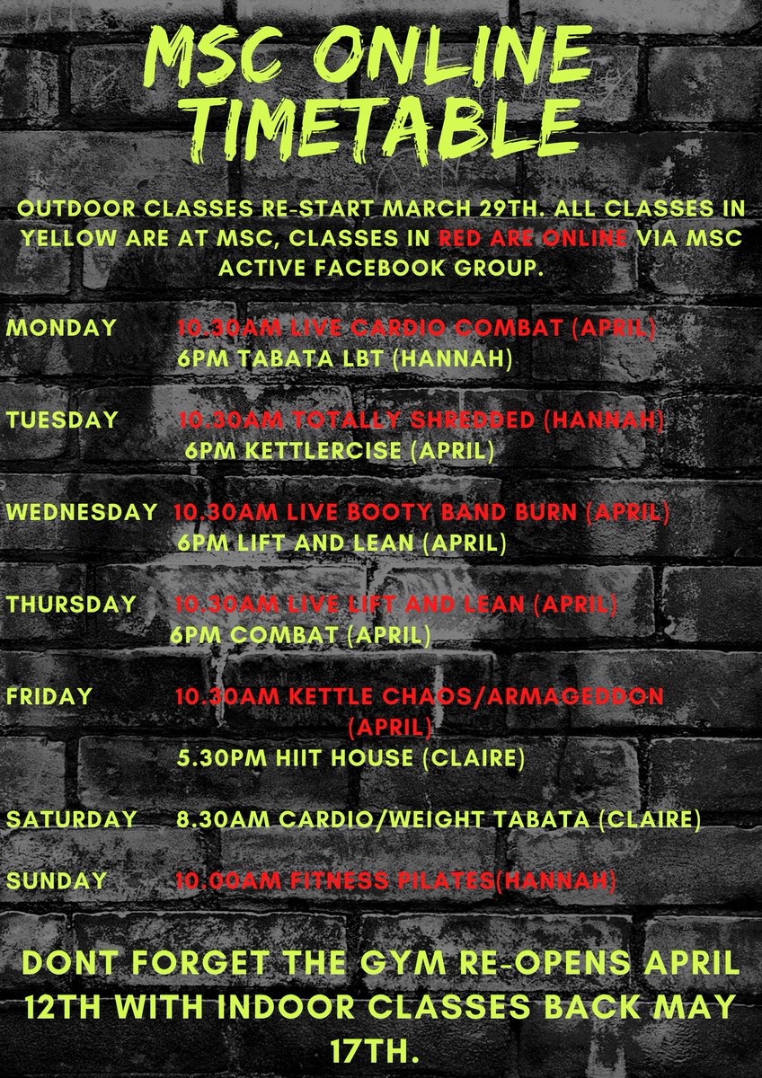 drackers's tweet photo. One week to go and we are back @mscactive. Outside classes up and running until the gym re-opens on 12th April. https://t.co/tNQUmlNT7u
