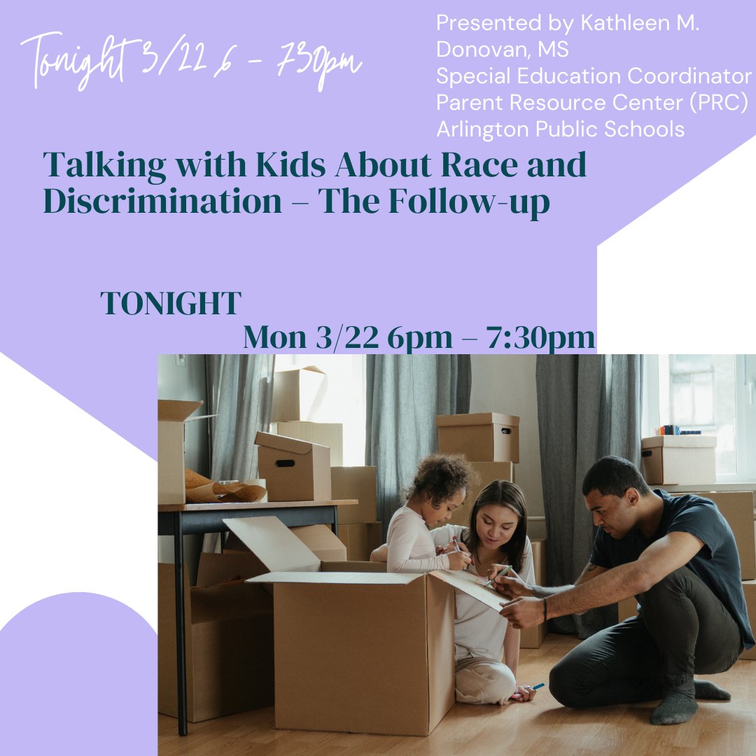 ArlCoMontessori's tweet photo. Please join us TONIGHT @6pm for a follow-up talk by the APS Parent Resource Center.  APS School Psychologists offer developmentally appropriate ideas and strategies for talking with kids. Please register in advance, See Newsletter for registration info. https://t.co/hiL7gCDNt4