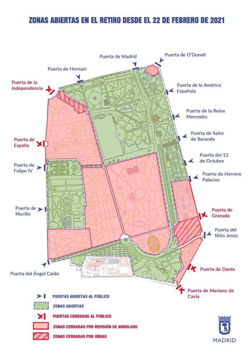 A___Moreno's tweet photo. El parque de @_ElRetiro lleva ya un mes parcialmente reabierto, pero con zonas muy importantes que continúan clausuradas.

Lo más sangrante es que aún no hayan reabierto ninguna de las puertas que da acceso a los vecinos del sur de Retiro.

¿Hasta cuándo @SantiagoSauraCs ? https://t.co/Ct9vwlMQ8O