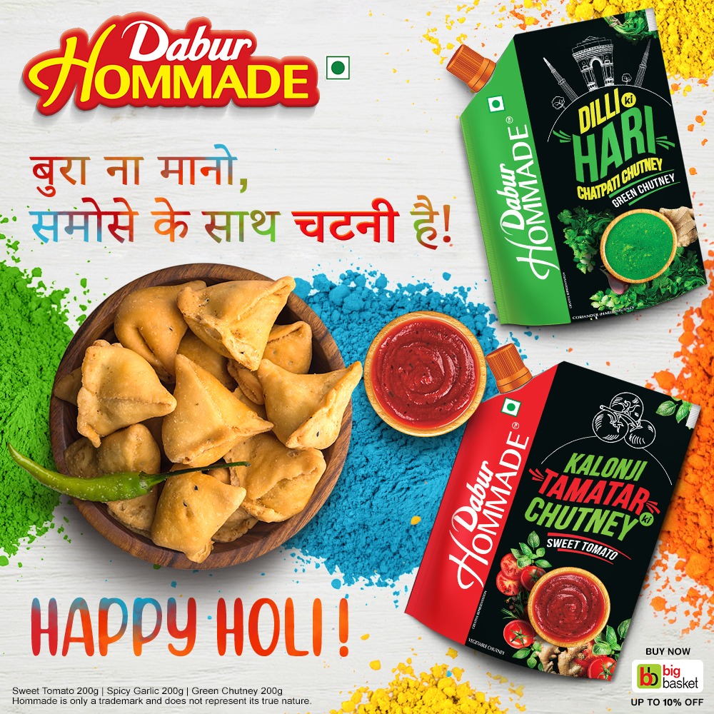 Hommadedabur On Twitter The Festival Of Holi Calls For A Divine Platter Of Snacks With Equally Heavenly And Colourful Chutneys Right Dabur Hommade Got You Covered Celebrate With Your Favourite Hommade Chutneys