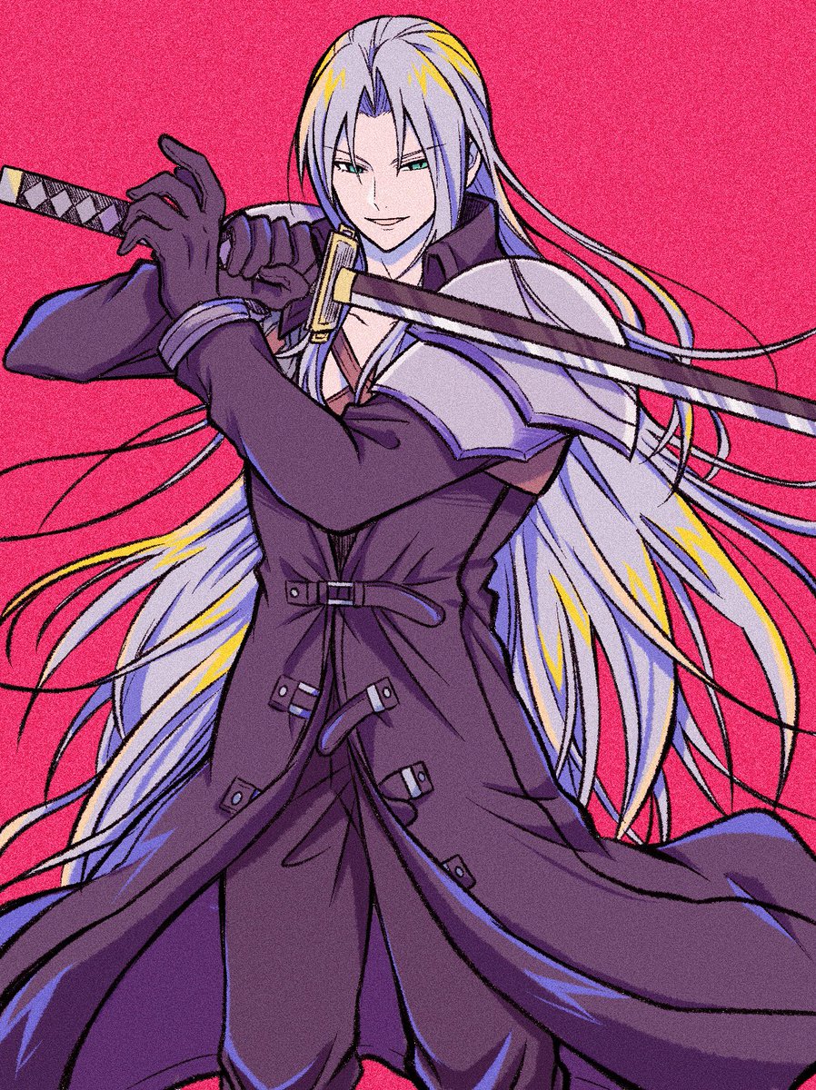 sephiroth 1boy male focus weapon long hair sword gloves solo  illustration images