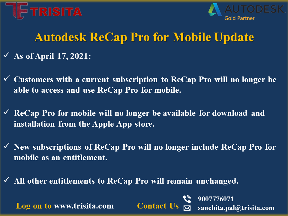 TrisitaL's tweet photo. Hello Connections,
Important Notice from Autodesk on ReCap Pro for Mobile Update
#autodeskpartner #autodesk #recappro #teamtrisita #notice https://t.co/tRsvuEpFIG