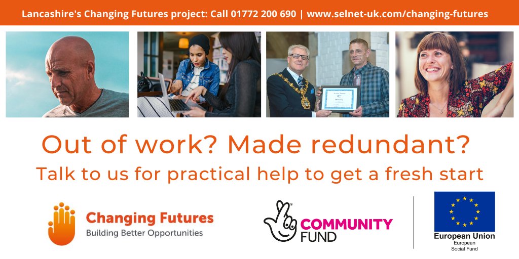 SelnetLtd's tweet photo. Are you out of work & struggling?
Changing Futures can help manage mental health & issues like #redundancy #lockdown #bereavement & #trauma. Support is free and does not affect benefits.
➡️https://t.co/HvPFcCg6In
#TNLComFundESF @SelnetLtd #SocEntSupport https://t.co/qBoYhw0bv6