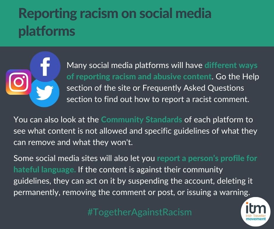 itmtrav's tweet photo. Reporting racism is important. If we don't, it stays invisible. We know that Travellers experiences of racism are significantly under reported. See below the steps you can take to report and record online racism
#TogetherAgaisntRacism #FightRacism
 @INARIreland https://t.co/6earF1l2X2