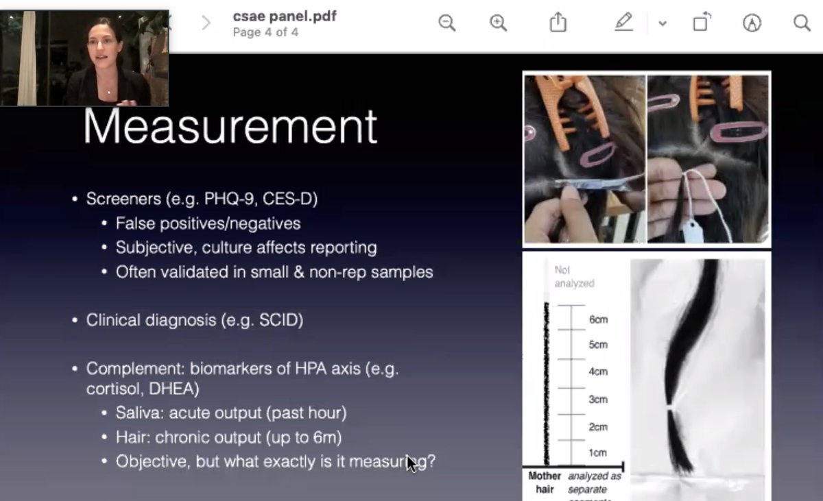 First up is <a href="/VictoriaBaranov/">Victoria Baranov</a> who discusses conducting mental health interventions, scaling them up and measurement approaches. One such measure is the use of biomarkers such as hair to create a 6-month time series.
#OxCSAE2021 <a href="/Oxford_CSAE/">CSAE</a> #MBRG