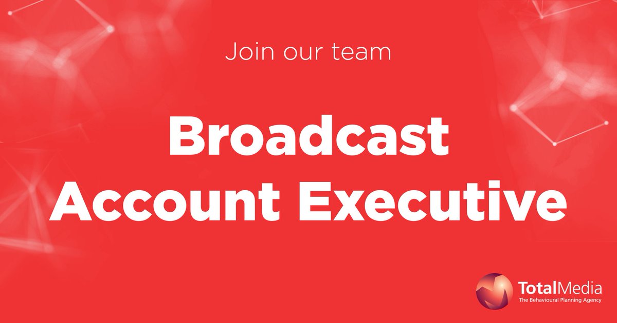Lover of TV, radio and all things broadcast? Well this one is for you...
Our broadcast team is looking for an account executive to join the team! Check out the full job description on our website: totalmedia.co.uk/careers/broadc… #hiring #broadcastjobs #advertising