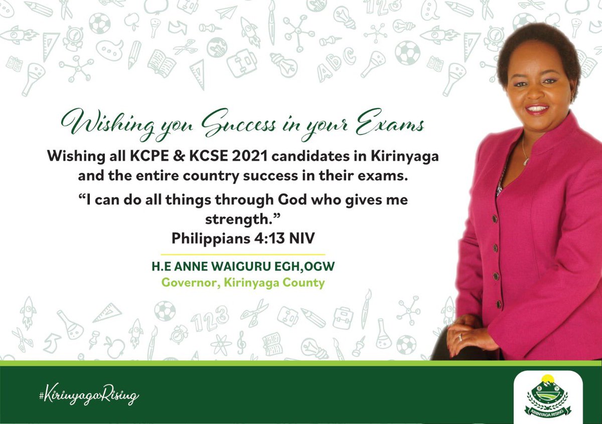 AnneWaiguru's tweet photo. The test of our strength is determined by what we are able to overcome in trials

To all KCPE &amp; KCSE candidates, I am confident that you embody the Kenyan spirit of resilience &amp; strength. You have my very best wishes &amp; prayers as you sit for your forthcoming exams

God bless you! https://t.co/6Ywt3mIzC2
