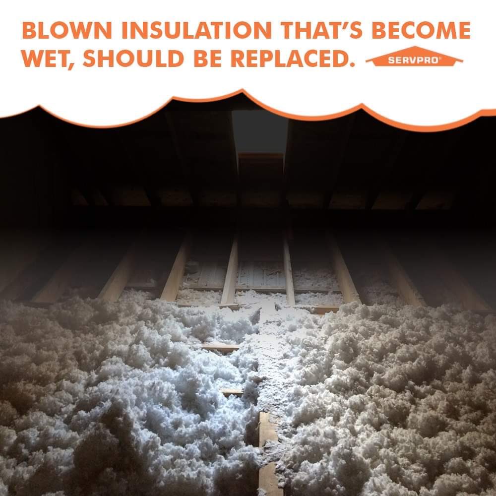 When wet, some insulation like fiberglass or
expanded foam can be dried and saved.
Blown insulation that's wet loses its R-value,
or ability to insulate, and should be replaced.
