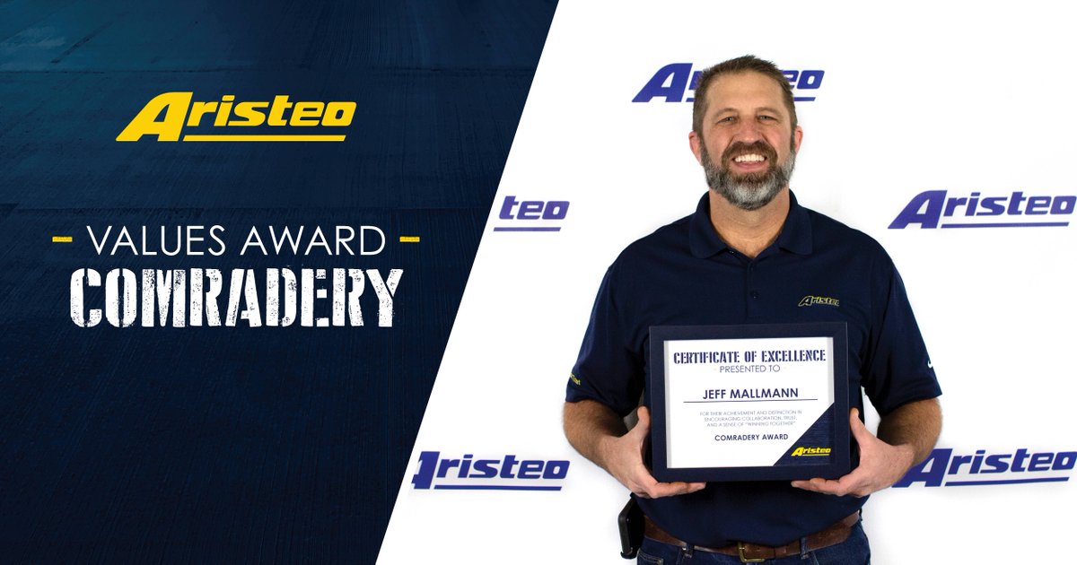aristeotweets's tweet photo. Congratulations to Superintendent Jeff Mallmann for winning a #Comradery #ValuesAward, which honors those who exemplify collaboration, trust & winning together! Jeff stepped up to lead the coordination of multiple ongoing projects across teams. #WorkAtAristeo #AristeoValuesAwards https://t.co/OUhArSCit9