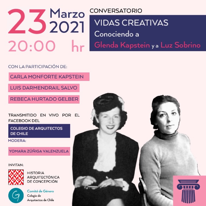 Mañana a las 20.00 hrs, Luis Darmendrail, Rebeca Hurtado y Carla Monforte estarán conversando sobre la vida y obra de dos grandes arquitectas chilenas: Glenda Kapstein y Luz Sobrino.

#arquitectura #concepcion #ccp #biobio