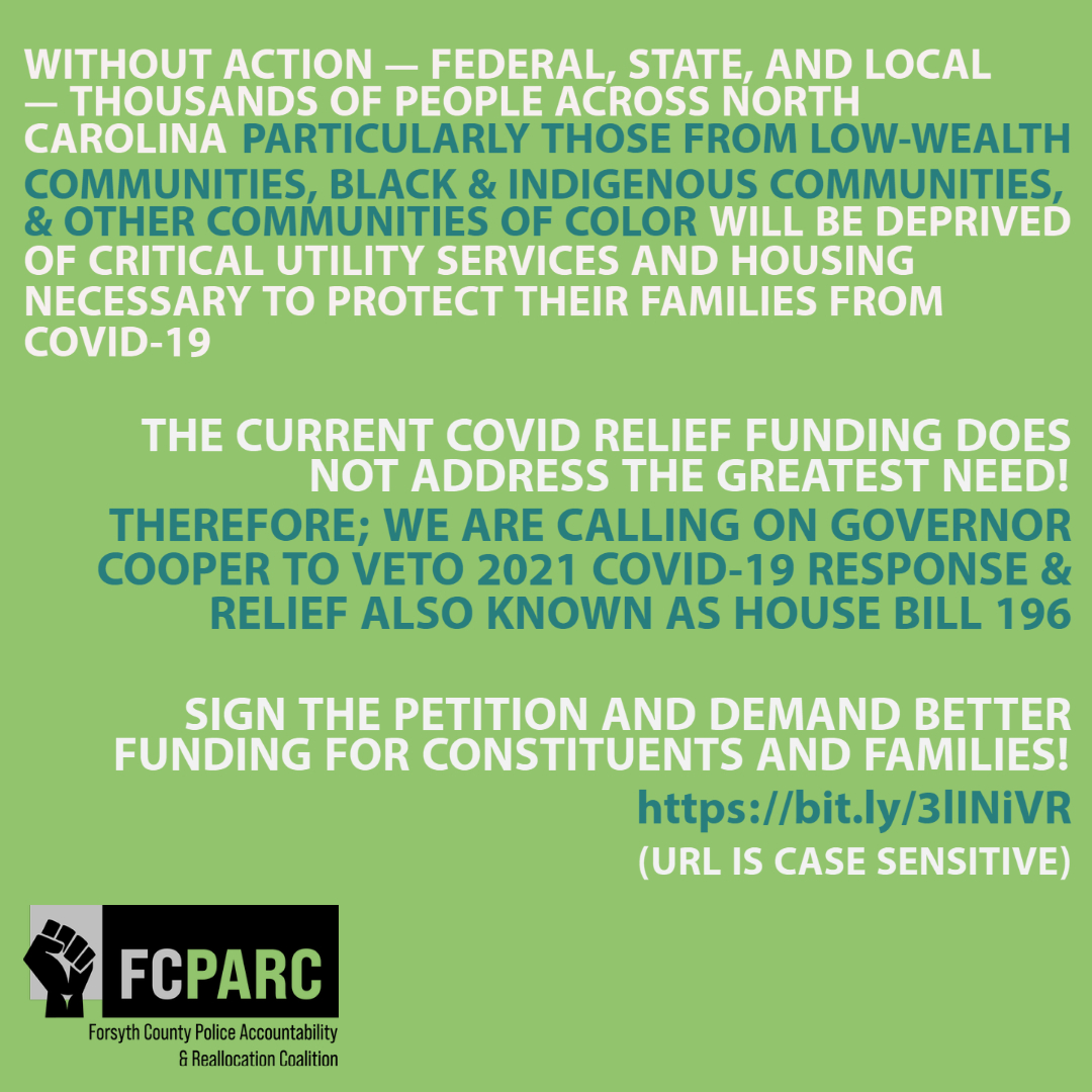 TriadAbolition's tweet photo. Learn about 2021 Covid-19 Response and Relief (NC HB 168), and sign the letter for more accessible relief. (part 2 or 2)
Sign the letter --> https://t.co/P0Pa4NUD6u
#HB168 #NC #NorthCarolina https://t.co/KGkhkx6Iyu