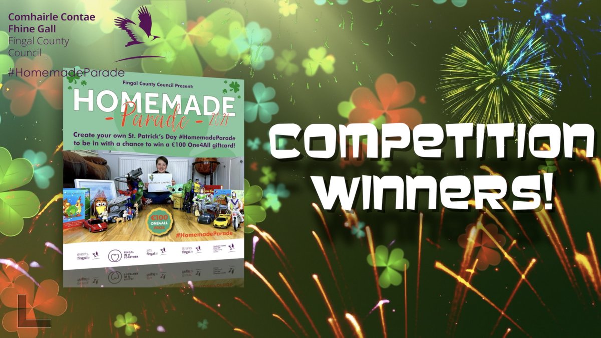 Fingalcoco's tweet photo. We are delighted to announce the Winners of the Fingal County Council St. Patrick’s Day 2021 #HomemadeParade, Well done to everyone who entered, we really enjoyed looking through all your photos. Watch the video here https://t.co/LqOXsSHS62 https://t.co/1D9gtDfalu