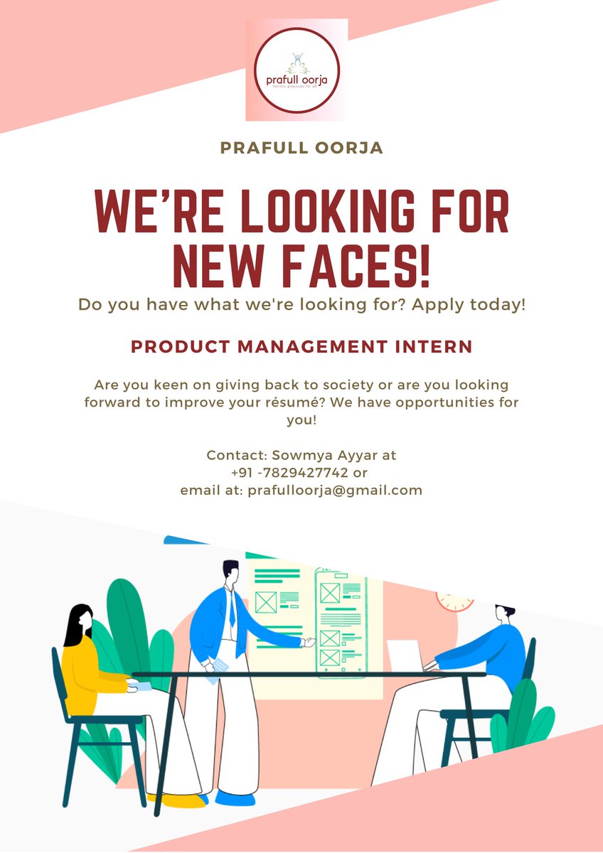 prafulloorja's tweet photo. We are pleased to let you know that we have openings for interns at Prafull Oorja! If you are interested in any of the following positions, APPLY NOW! 

To apply, contact Sowmya Ayyar at +91 - 7829427742 or send an email or prafulloorja@gmail.com https://t.co/a8ypFgfdH2