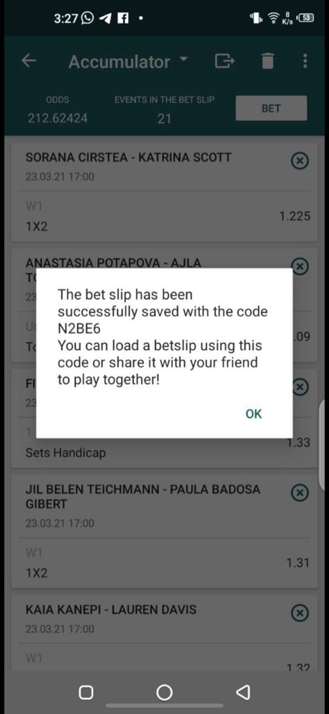 Let’s make magic 🔥

500 odds min. goals in time interval. 
22 odds edit. 
46k odds 🎾 
212 odds 🎾 

Bookie: 22BET 

🚨 Join 22bet via link
👉🏽 bit.ly/31jEBsN

*No promo code needed*

Fund your bet accounts via t.me/JennyEPOS

Expect edits in comment box. 

GL