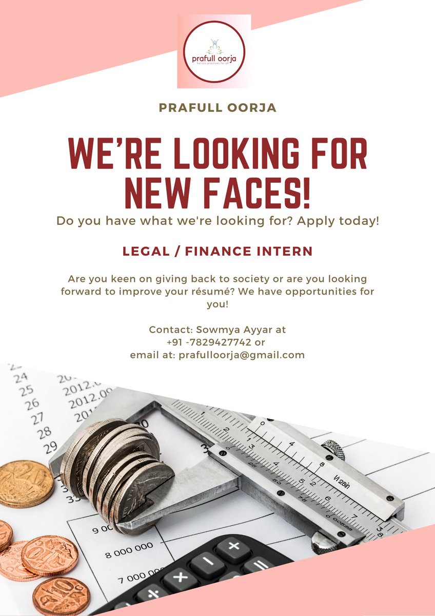 prafulloorja's tweet photo. We are pleased to let you know that we have openings for interns at Prafull Oorja! If you are interested in any of the following positions, APPLY NOW! 

To apply, contact Sowmya Ayyar at +91 - 7829427742 or send an email or prafulloorja@gmail.com https://t.co/a8ypFgfdH2