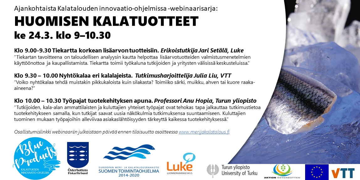 LukeFinland's tweet photo. Voiko nyhtökalaa tehdä muustakin kuin silakasta? Tervetuloa Huomisen kalatuotteet -webinaariin kuulemaan tästä ja paljon muusta huomenna 24.3. klo 9-10.30. 

Erillistä ilmoittautumista ei tarvita, osallistumislinkin löydät https://t.co/nJjpLMQbTt #kala #kotimainenkala #kalatalous https://t.co/XezHShQXl0