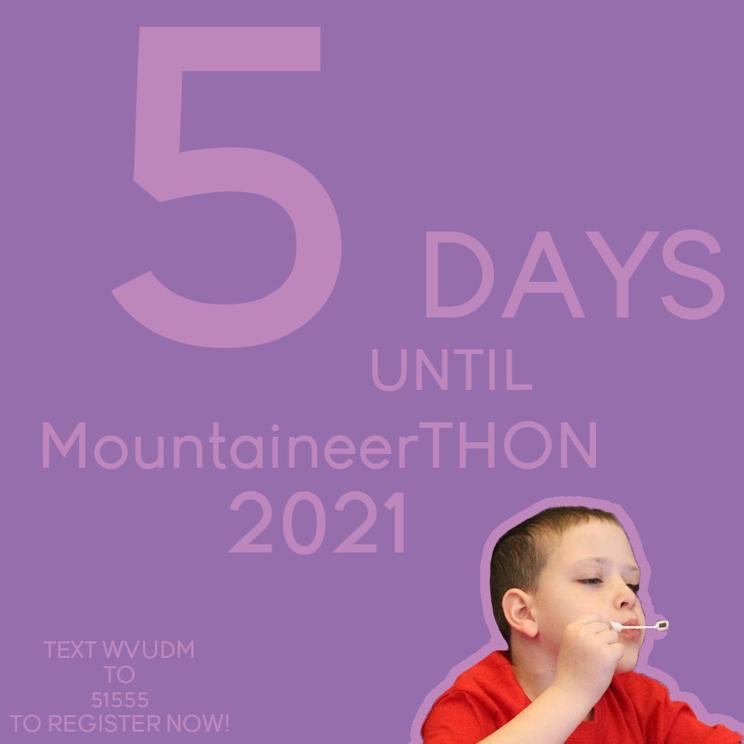 🌟5 DAYS UNTIL MOUNTAINEERTHON🌟

We are 5 days away from our event!! You still have time to register by texting “wvudm” to 51555.