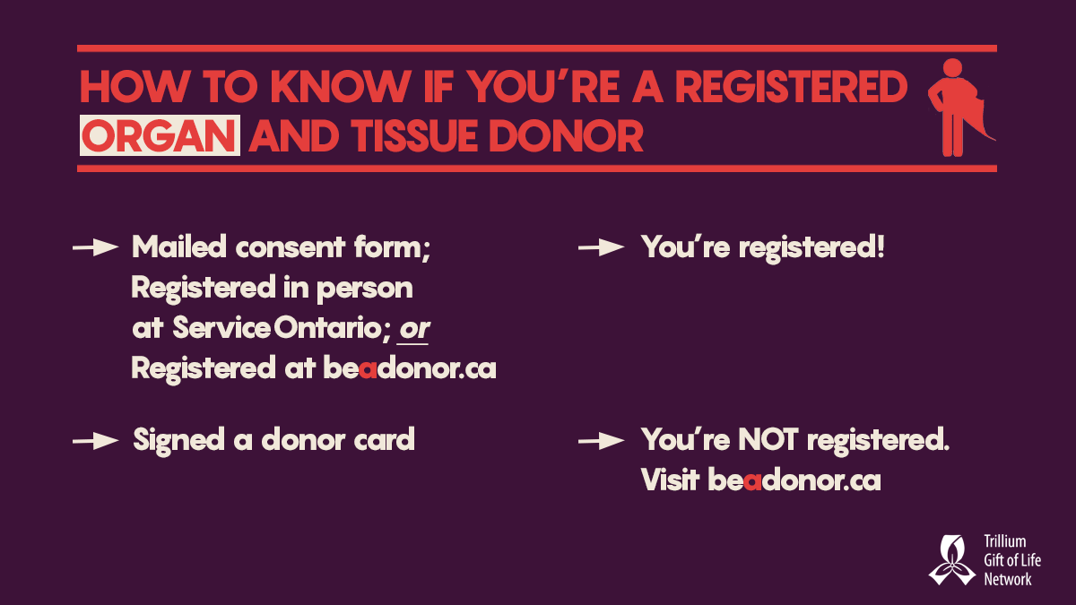 TrilliumGift's tweet photo. More than 90% of Ontarians are in favour of organ donation but only 35% are registered to become organ and tissue donors. Make sure you’re registered to be an organ and tissue donor at https://t.co/zbQiaLn1aL https://t.co/5bNZngsiJg
