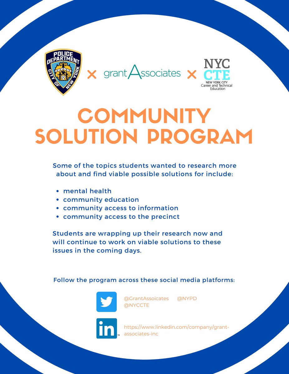 GrantAssociates's tweet photo. Check out the latest from the Community Solutions Program! w/ @NYCCTE
@NYPDnews #CTE #CommunitySolutionProgram #VoiceofYouth #WorkingOnIt https://t.co/XV4AnuuBTl