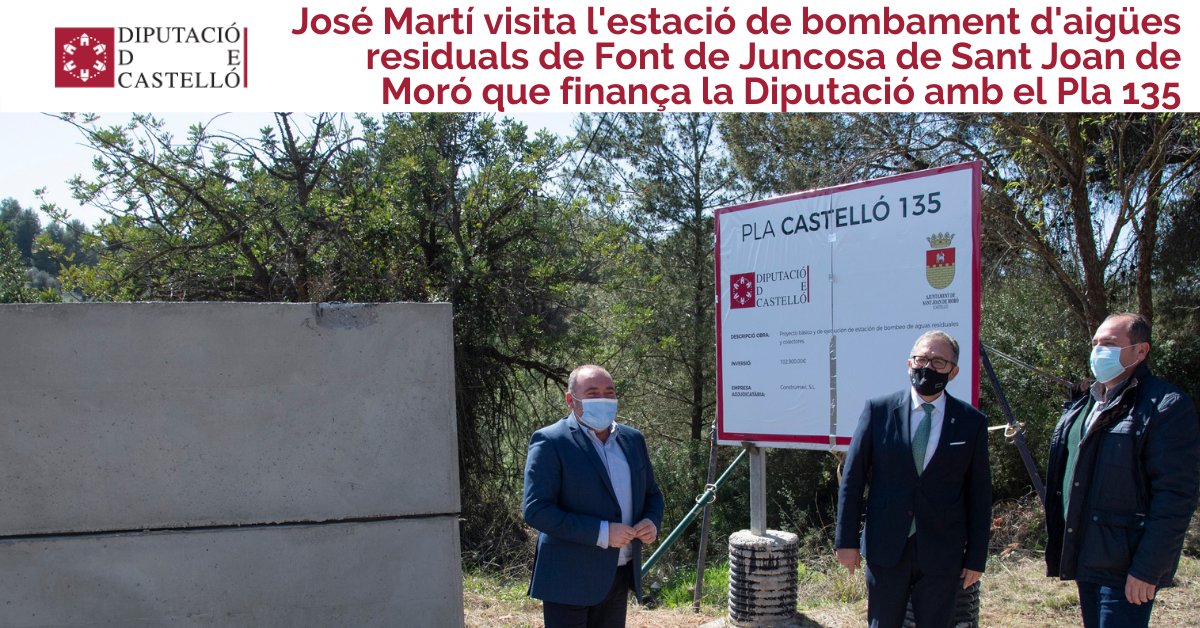 dipcas's tweet photo. 💧@presidentjmarti ha visitat Sant Joan de Moró per a comprovar els avanços en els treballs d’implantació de la xarxa de sanejament al nucli urbà de la Font de Juncosa finançades pel #Pla135 de la Diputació amb pressupost de 102.900 €
#ReactivemServeis

ℹhttps://t.co/Ont1IhQa6C https://t.co/4ULWnf5PJW