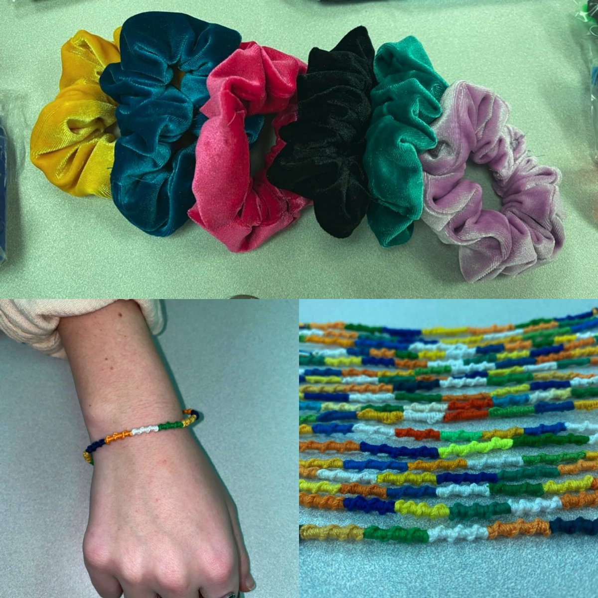 IHS_Leadership's tweet photo. Homemade friendship bracelets are $2 and scrunchies are $1! Fill out the google form sent by Mrs Shirley if you’re interested! There will be a money box located inside of Ms Duffy’s room where your money can be dropped off, and you can pick up your bag with your name on it! #FTK https://t.co/iXfMfDQGnR