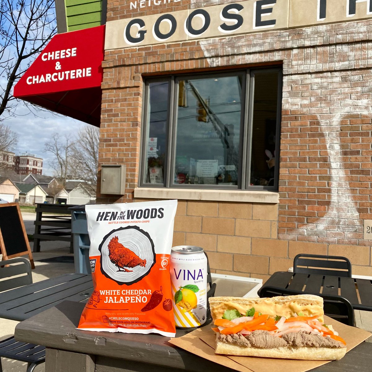GoosetheMarket's tweet photo. #SandwichSiren #PatiosOpen Malala: Katie’s chicken pate, carrot & daikon pickles, cucumber, jalapeño, cilantro, sambal mayo, @AmeliasBread warm & toasty baguette https://t.co/vWY4AaUA17