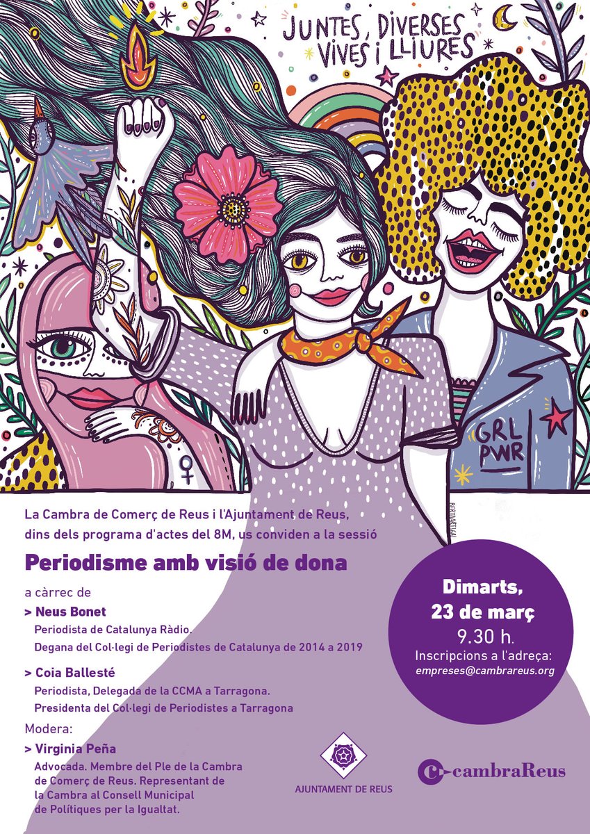 reus_cat's tweet photo. "Periodisme amb visió de dona" amb @nbonet_catradio, @CoiaBalleste i @Virginiapenya.
Demà, a les 9.30 hores en directe a través de Youtube!👇
📌https://t.co/EzVrG1PHwO
@cambrareus #8MReus https://t.co/LFa6C0vmM7