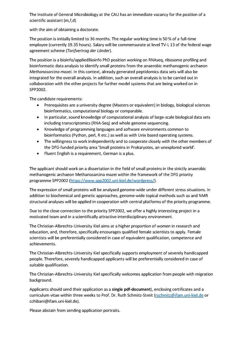 SchmitzStreits's tweet photo. Looking for a highly motivated candidate who would like to join our team. If you want to pursue a Ph.D. in the framework of the @SPP2002 and explore the world of small proteins, while developing your bioinformatics skills, don't hesitate to contact us.
https://t.co/yGUfRE9nKO https://t.co/jkzAvmZzk6