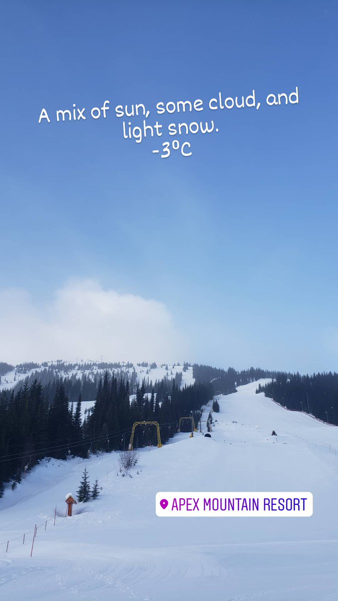 A mix of sun, some cloud, and light snow.
-3⁰C

#skipenticton #skiapex #skibc #springskiing #springriding #lifeatapex